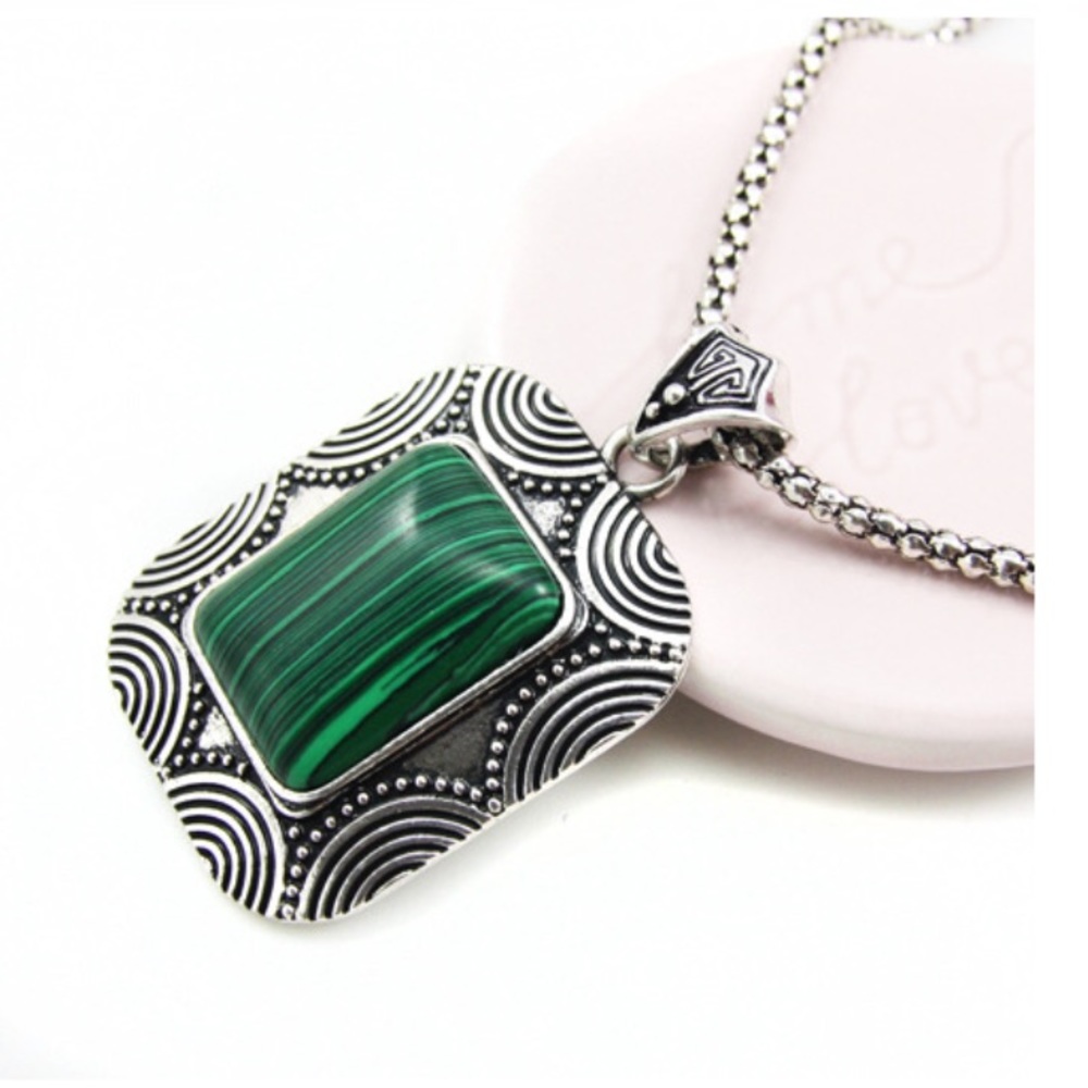 Green Malachite Silver Plated Necklace