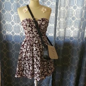 Small Dark Wine Purple Flower Mini Dress and Purse