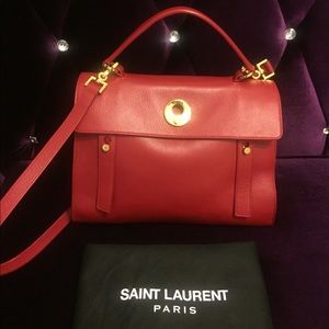 Red leather Saint Laurent satchel