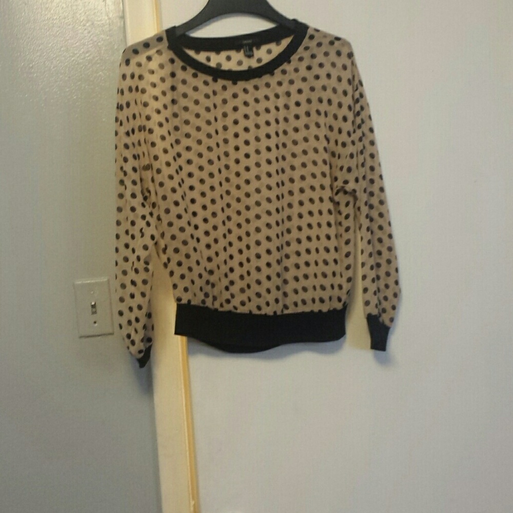 Black & tan polka dot blouse NWOT