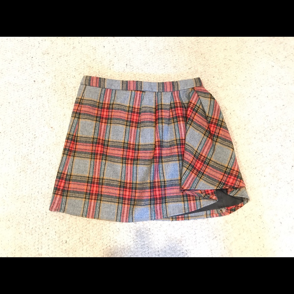 J. Crew Plaid Asymmetrical Wool Mini Skirt