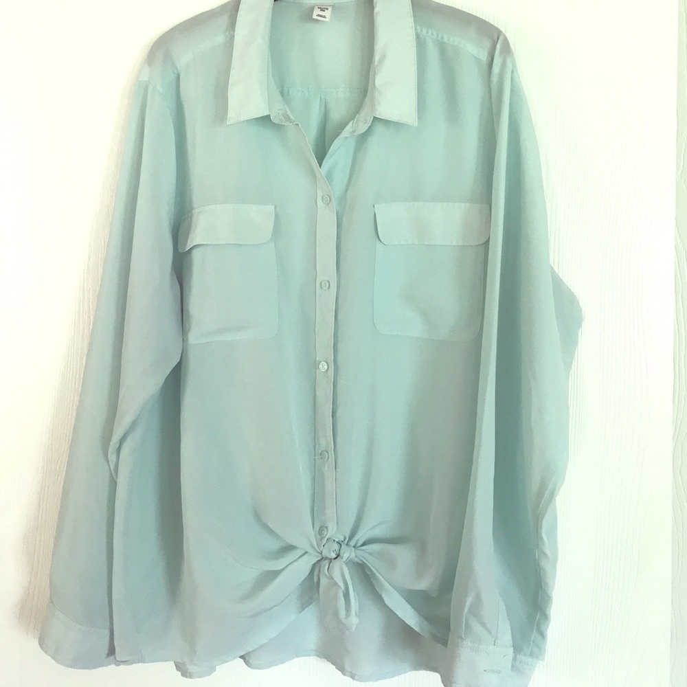 Mint sheer long sleeve blouse