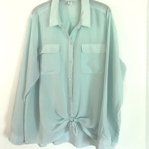Mint sheer long sleeve blouse