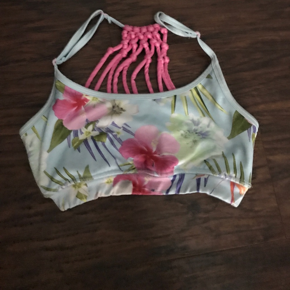 Light blue flower racer back sport bra