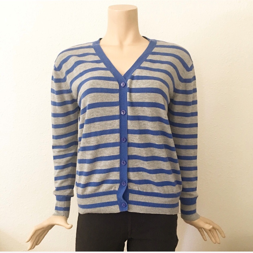 Modcloth knit gray and blue stripes cardigan
