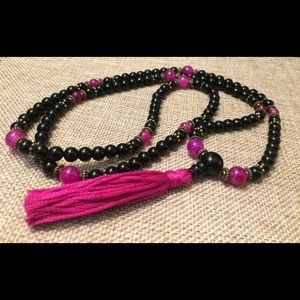 Onyx Bead Mala with Dragons Vein Agate