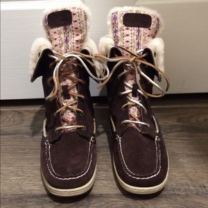 Sperry Topsider Brown Fur Lined Ankle Boots Size 8
