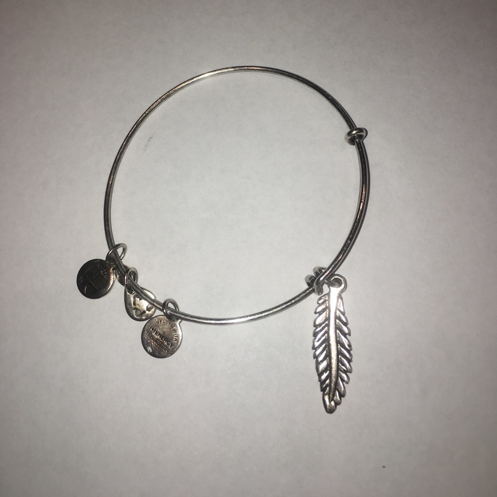 Silver Alex and Ani bangle feather bracelet