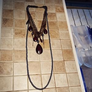 Rustic brown and faux black pearl Buckle Necklace