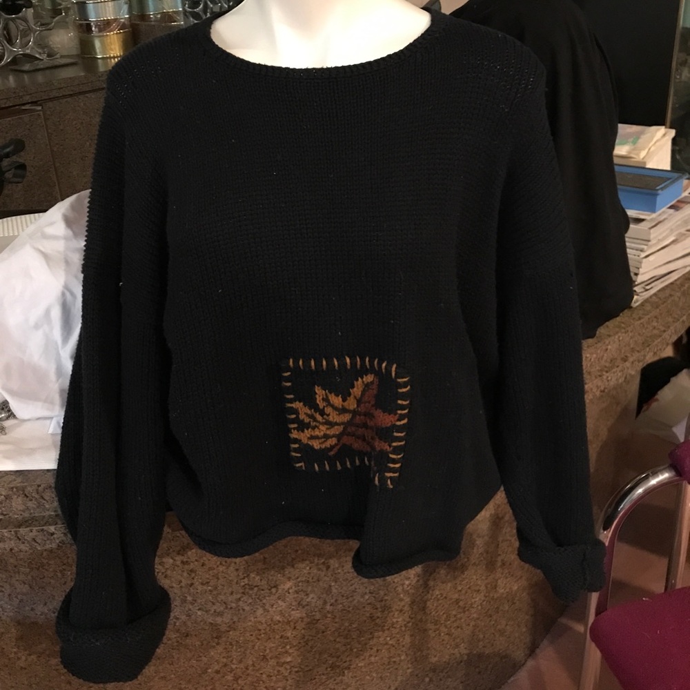 M. Gibson contemporary long sleeve sweater-blk&brn