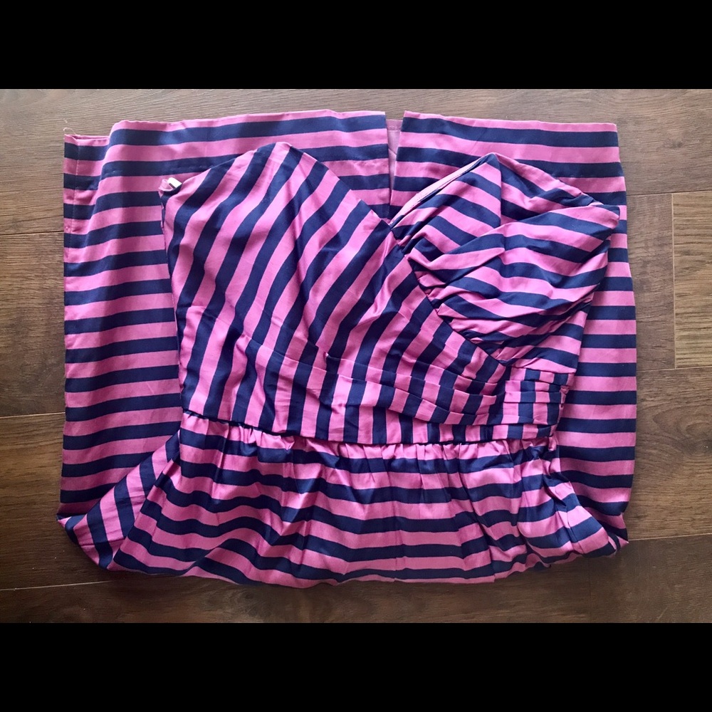 Navy and pink strapless, satin dress