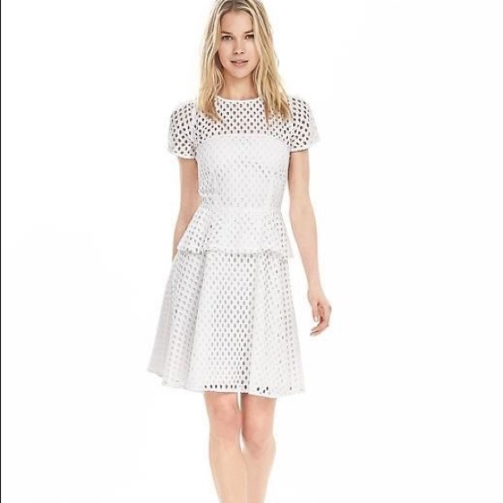Banana Republic Lace Peplum White Eyelet Dress