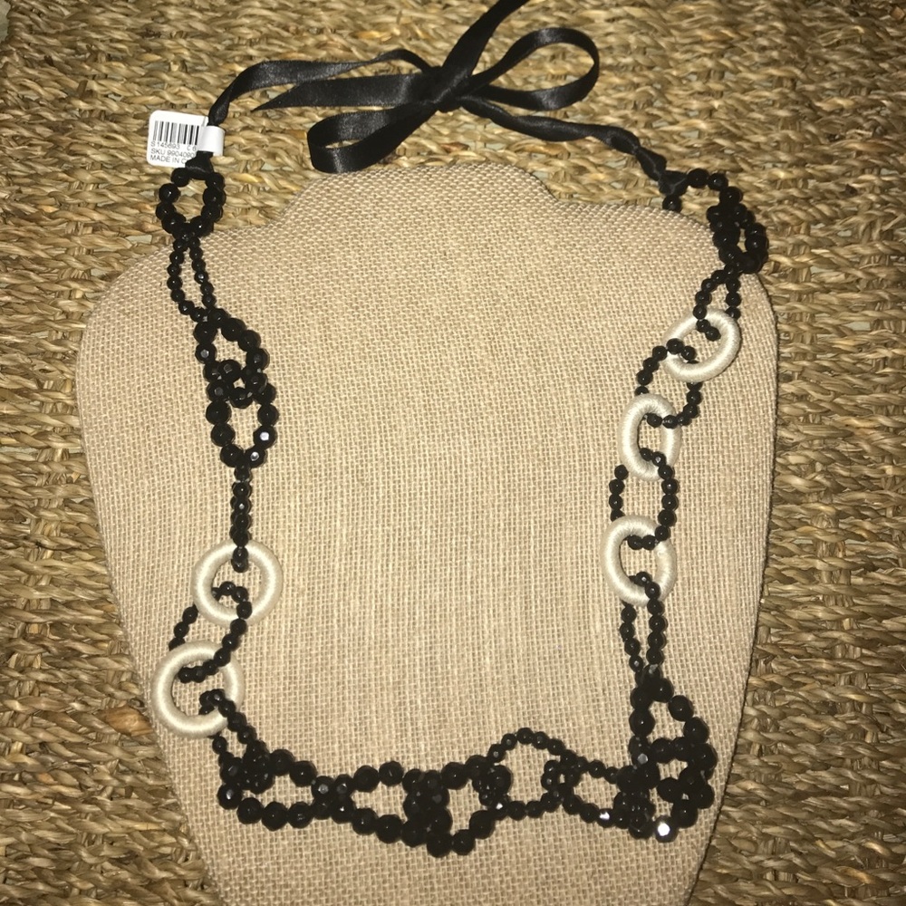 Black and cream ribbon necklace