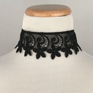 Wide Black Embroidered Choker