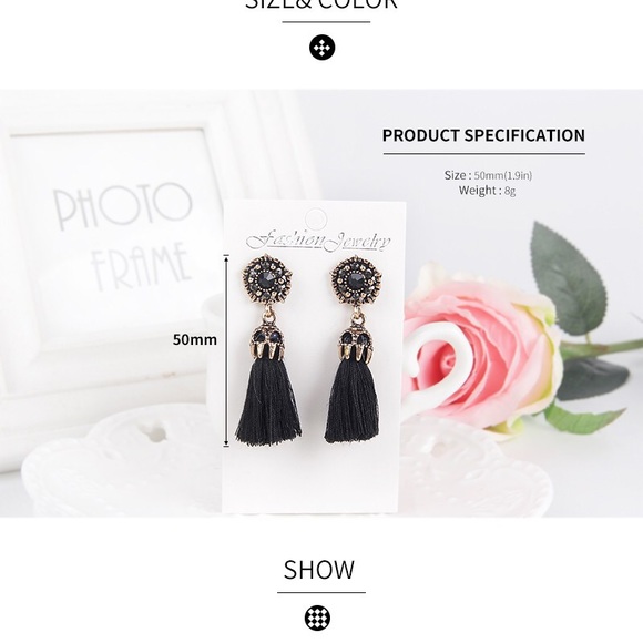 Rhinestone Long Tassel Dangle Earrings - Picture 2 of 4