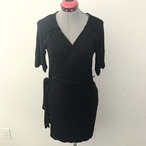 Banana Republic Black Ruffle 3/4 Sleeve Wrap Dress