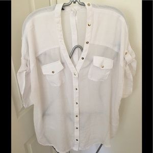 Alfani White Blouse W/ gold buttons