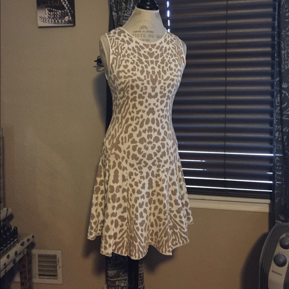 RVN White & Gold Leopard Fit and Flare Dress - L - Picture 1 of 4