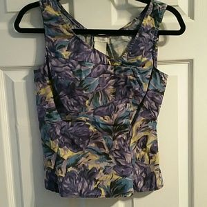 PAINTED FLORAL BLOUSE SLEEVELESS DIAGONAL VNECK