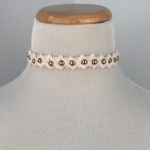 White Gold Studded Floral Choker