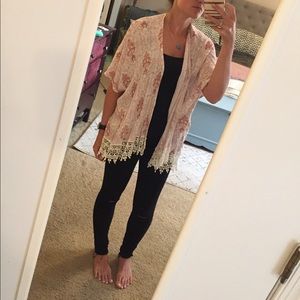 Rust and cream lace trim kimono