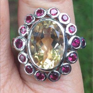 Sterling Silver 20ct Natural Citrine & Garnet Ring