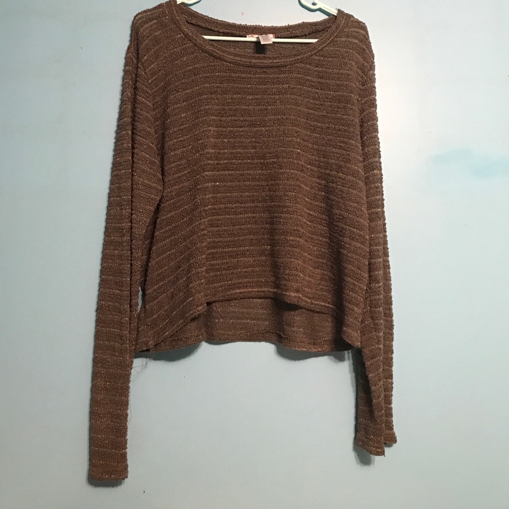 Cropped gray and gold striped light sweater
