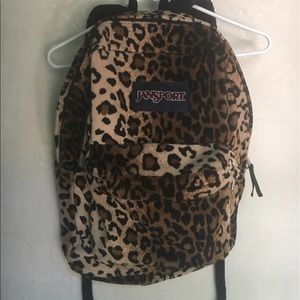 Fuzzy leopard Jansport backpack