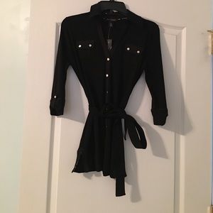 NWT, XXS, black, stretchy tunic, silver buttons.