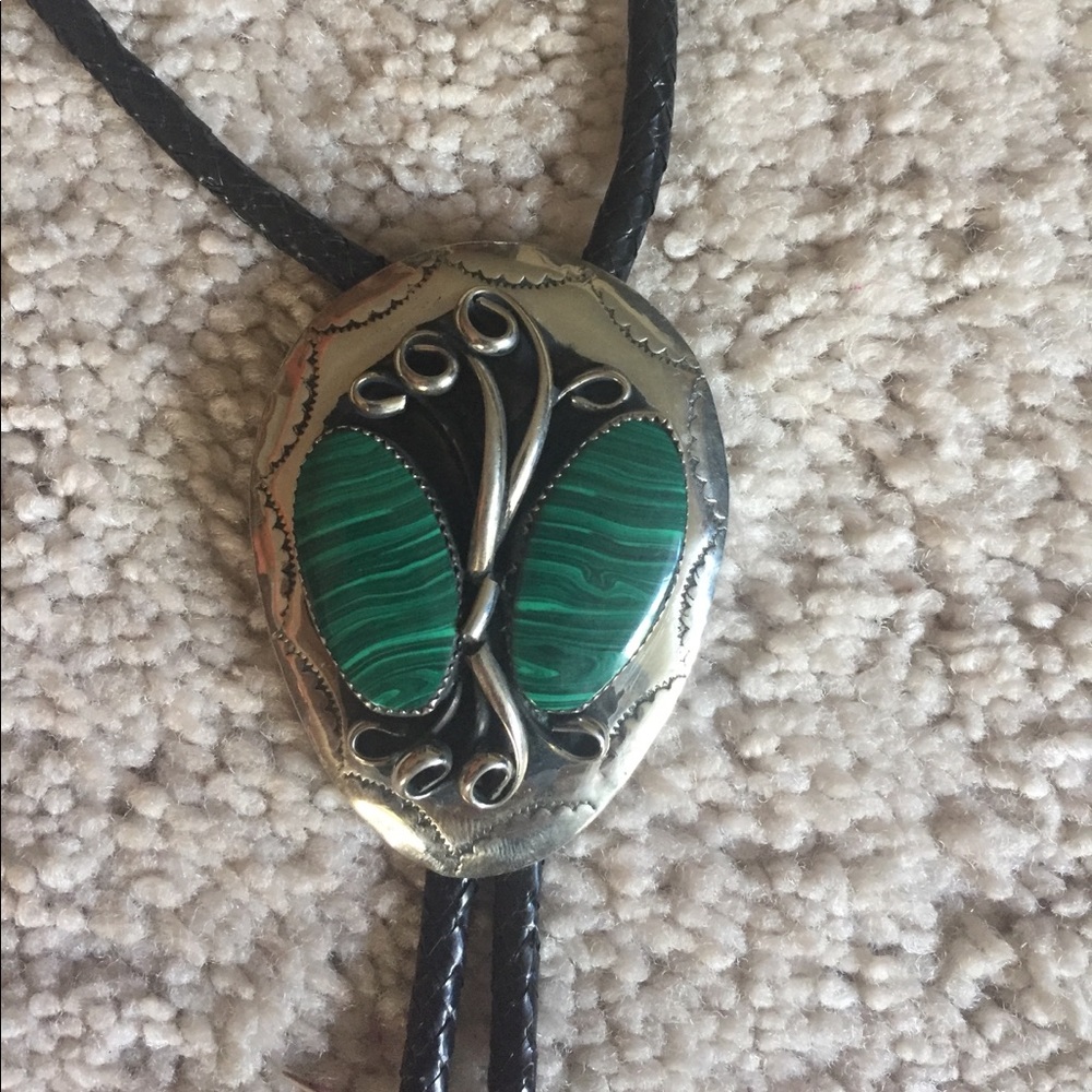 Silver and Malachite Bolo Tie