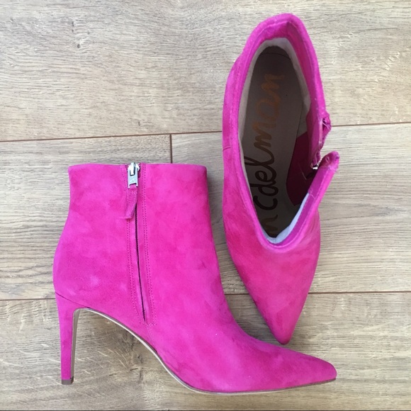 NIB SAM EDELMAN Karen Pink Suede Heel Boot 7.5 - Picture 3 of 7