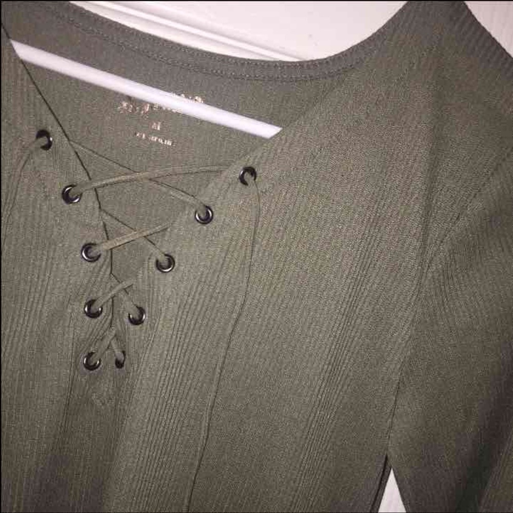 Olive green lace up top