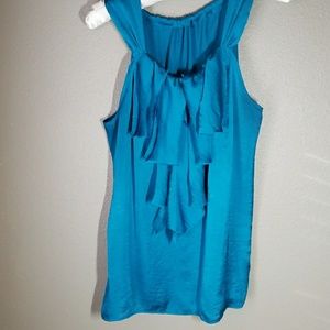 Turquoise satin-like sleeveless blouse