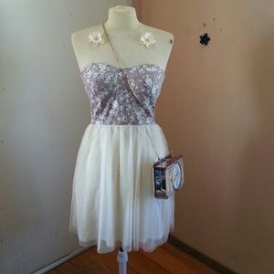 Lilac Purple & White Cream Padded Mini Dress