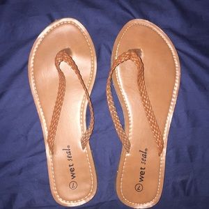 wet seal brown braided flip flops