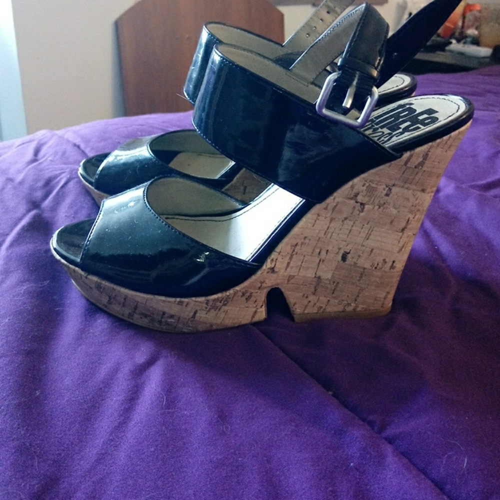 Black strap wedge heels