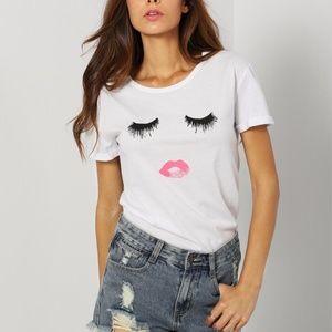 Makeup Inspired T Shirt Eyelashes and Lipstick M