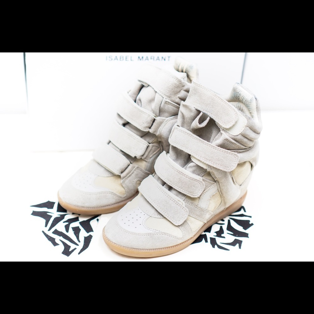 Isabel Marant Beige Over Basket Wedge Sneakers