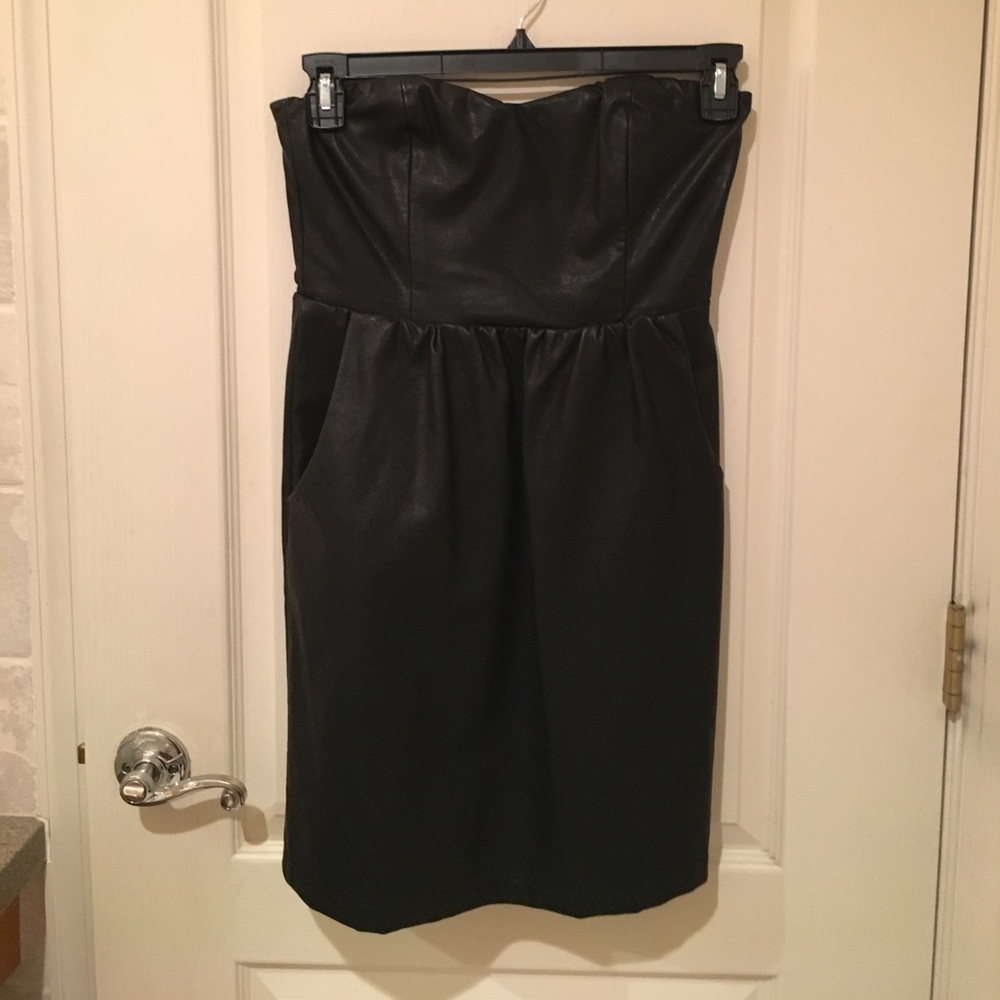 Strapless Black Leather Dress