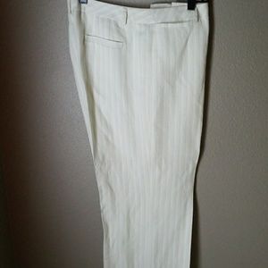 Loft Mint green pinstriped lined linen slacks.