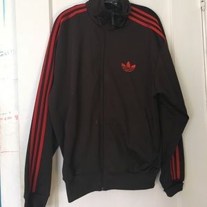 Adidas men's brown/orange striped jacket
