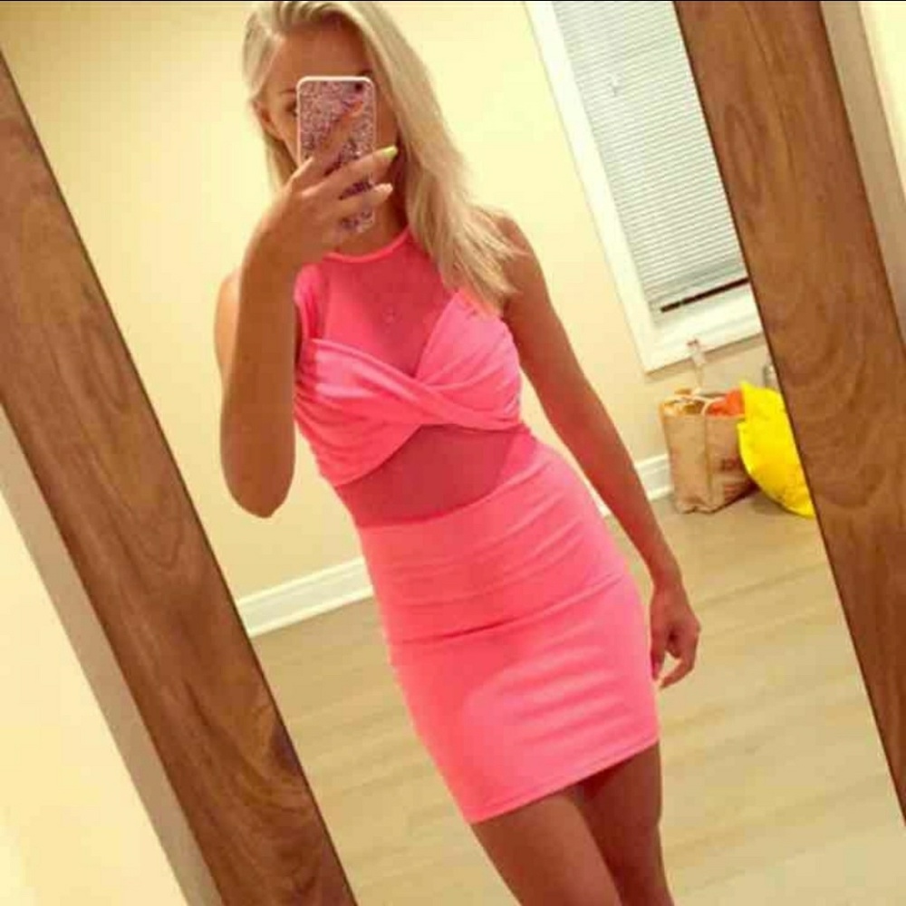 Pink Mesh Bodycon Dress