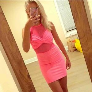 Pink Mesh Bodycon Dress