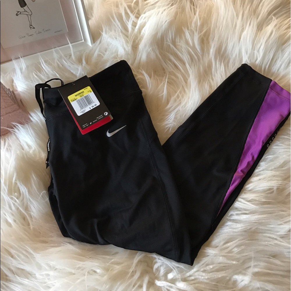 NWT Nike black and purple workout capris