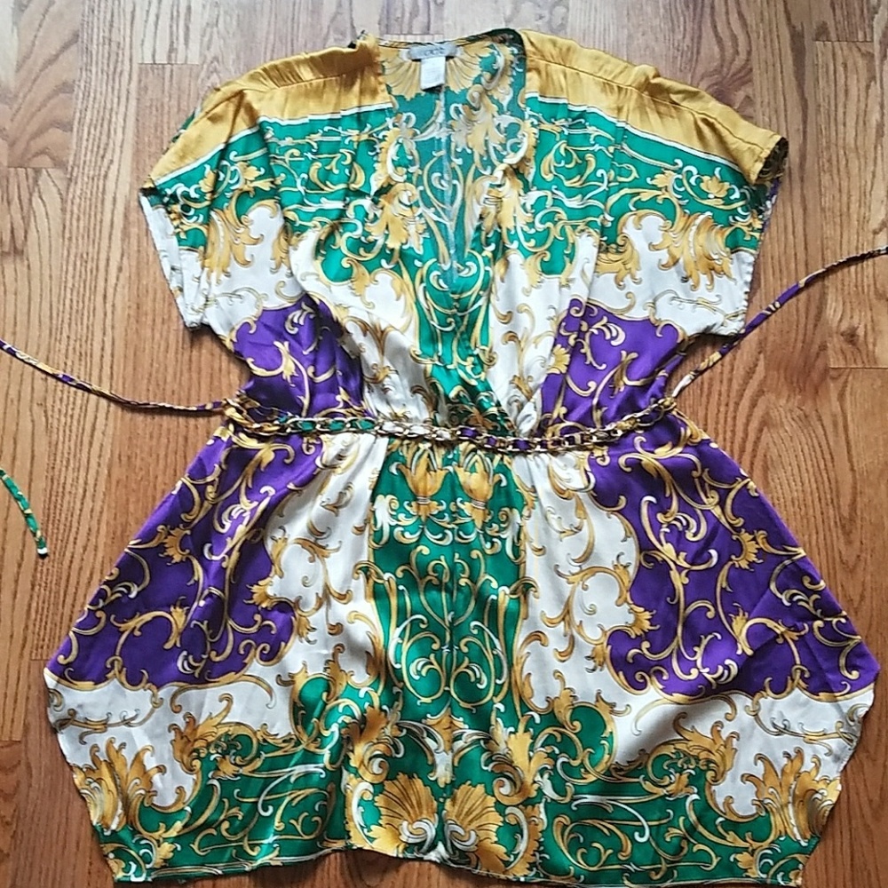 Green gold and purple shirt