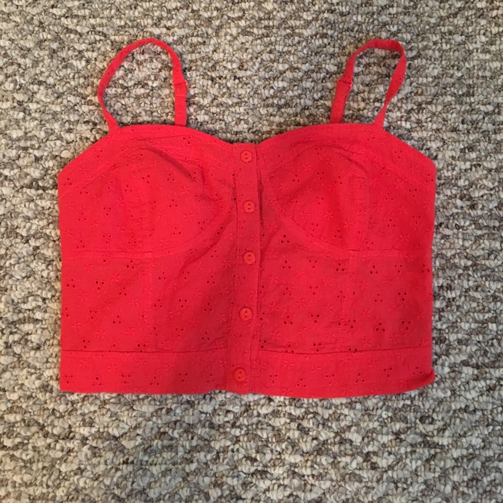 Red Button Up Crop Top