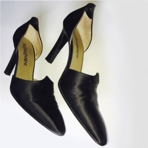 Yves Saint Laurent black pointed satin black pumps