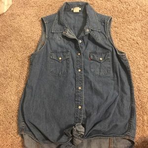 Levi button up jean shirt worn once !