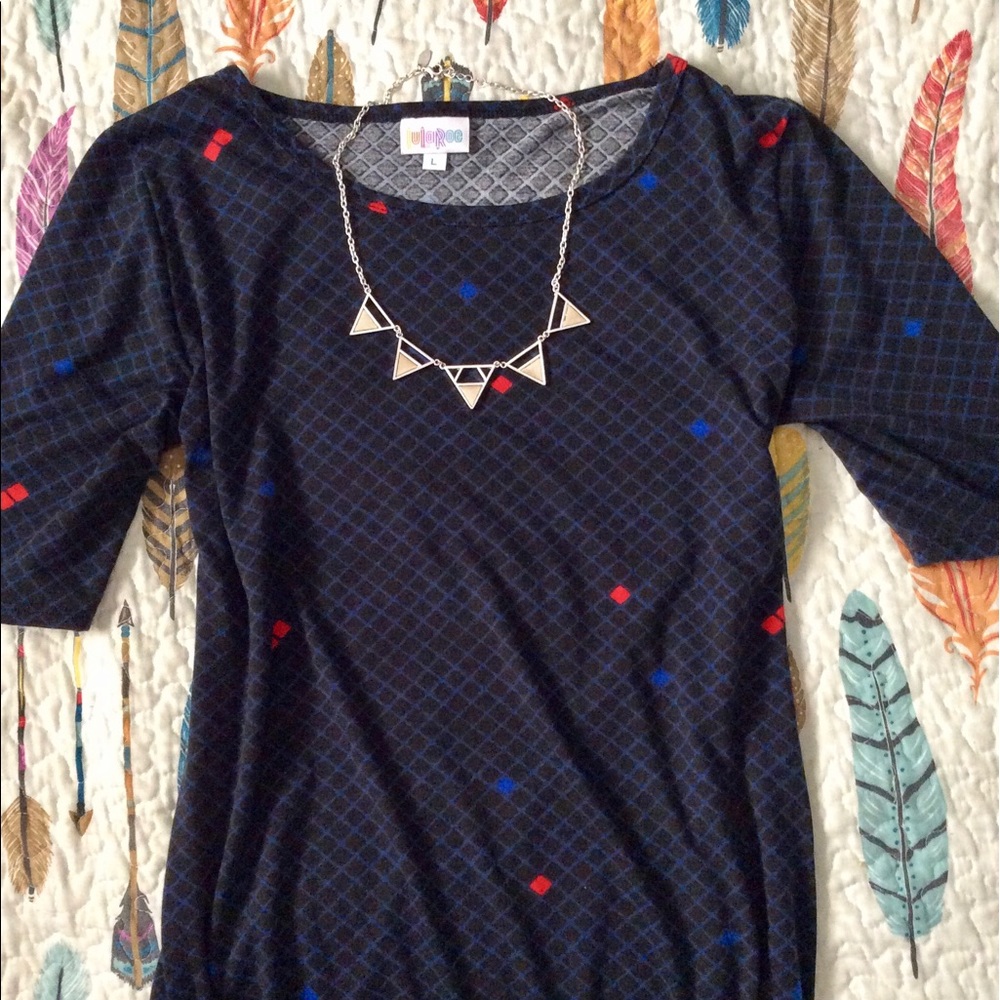 Lula roe Julia blue with red accents
