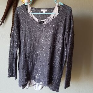 Sequin sweater with sheer under tank